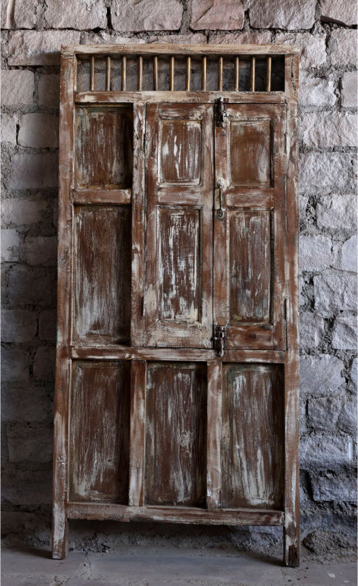 Whitewash Haveli Antique Indian Doors With Frame, Vintage Rustic Doors