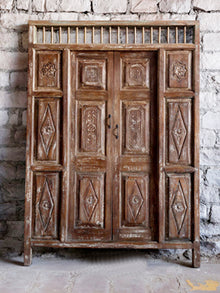  Whitewash Vintage Teak Door, Antique India Architectural Door 