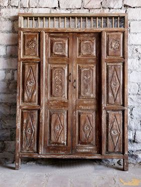 Whitewash Vintage Teak Door, Antique India Architectural Door 