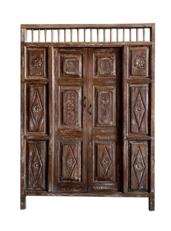 Carved Statement Door Whitewash Rustic Teak Door Vintage Indian Door 84X59
