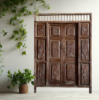 Carved Statement Door Whitewash Rustic Teak Door Vintage Indian Door 84X59