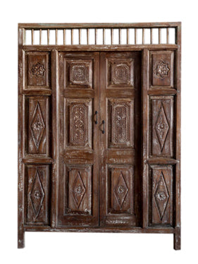 Whitewash Carved Statement Door, Rustic Teak Door, Vintage Indian door