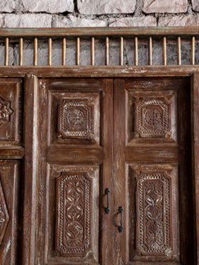 Whitewash Vintage Teak Door, Antique India Architectural Door from Jaipur Doors 84x59