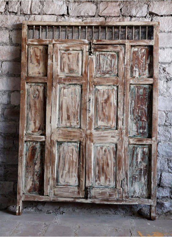 Whitewash Carved Statement Door, Rustic Teak Door, Vintage Indian door