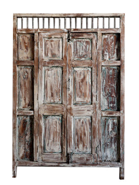 Whitewash Carved Statement Door, Rustic Teak Door, Vintage Indian door