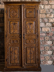  Rustic Wardrobe Armoire, Floral Vase Carved Indian Cabinet