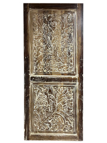  Vintage Carved Gulmohar Door, Reclaimed Wood,, Whitewash Rustic Barn Door 80x30