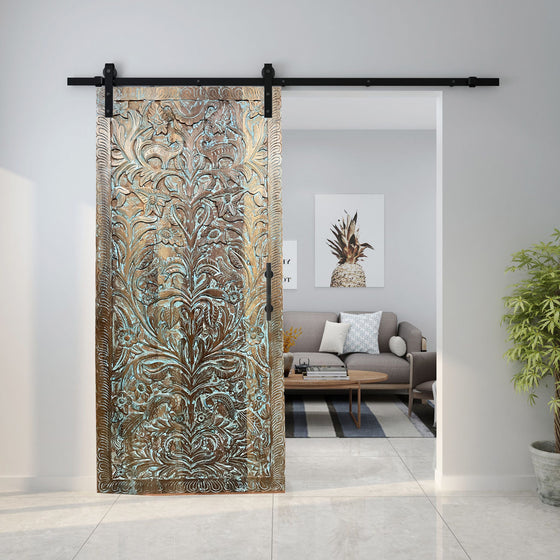 Tree of Life Sliding Barn Door, Dusty Blue Vintage Artistic Barndoors, Old World Wall Art 80