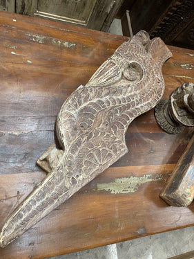 Antique India Architectural Corbels Bracket, Whitewash Rustic Eclectic, Unique Birds, Hand Carved Wood