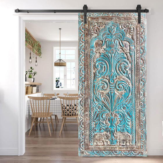 Vintage Carved Sliding Door Artistic Tree of Life Wall Decor Panel