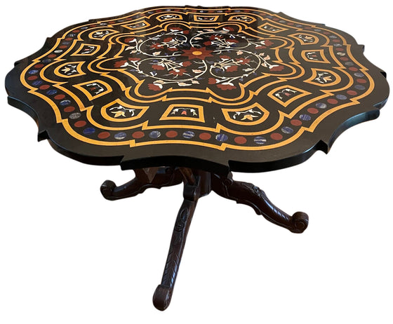 Antique Table Inlaid Stone Black Marble Round Kitchen Table Hall Coffee Table