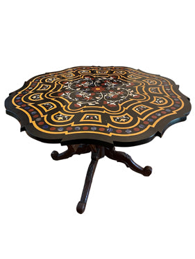 Antique Table Inlaid Stone Black Marble Round Kitchen Table Hall Coffee Table