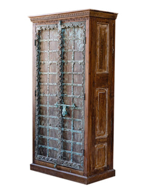 Rustic Antique Armoire From India, Mans Cave Chest, Vintage Wardrobe Cabinet Tall Cabinet, 80