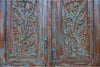 Rustic Antique Armoire From India, Floral Carving Cabinet, Blue Hues Brass Studs Wardrobe