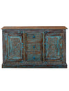 Distressed Blue Cabinet, Artisan Crafted Brass Studs Sideboard Buffet With drawer 55x35