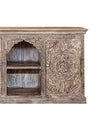 Arched Carved Sideboard Media Chest with Brass Studs, Whitewash Floral Carved Chest