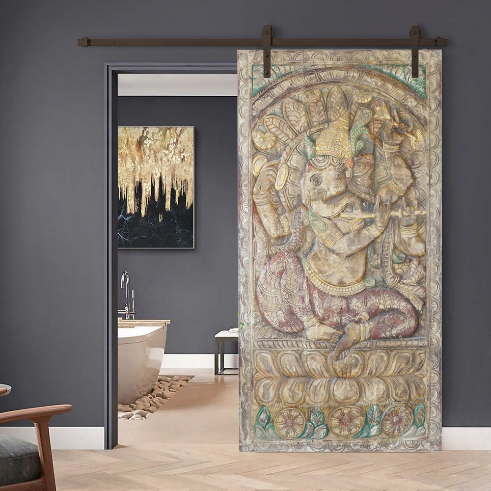 Vintage India Art Fluting Ganesha Wall Decor Custom Yoga Wall Art Panel 72X36