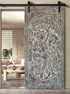 Vintage Wood Radha Krishna Door, Custom Barndoor, Whitewash Handcarved Sculpture