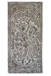 Vintage Radha Krishna Wall Sculpture Whitewash Handcarved Wall Art 72X36