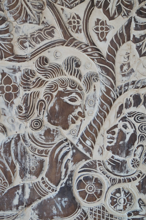 Vintage Wood Radha Krishna Door, Custom Barndoor, Whitewash Handcarved Sculpture