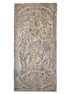 Vintage Whitewash Krishna Wall Art with Hand-Carved Fluting Krishna and Cow, Custom Barndoor