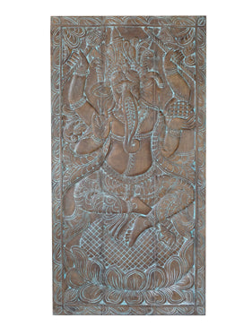 Vintage Carved Ganesha on Lotus, Indian Wall Art, Interior Door, Custom Barn Doors 72