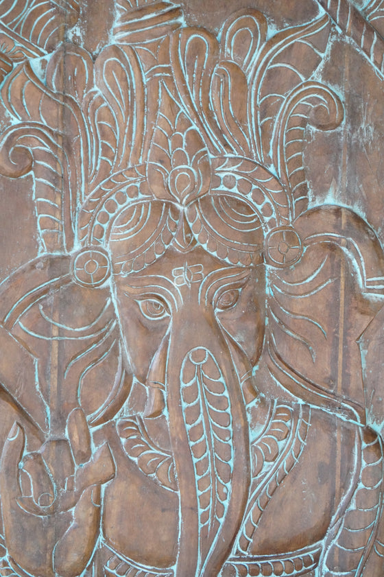 Vintage Carved Ganesha on Lotus, Indian Wall Art, Interior Door, Custom Barn Doors 72