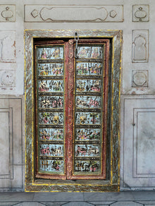  Antique Indian Door Hand Carved Blue Painted Garden Doors