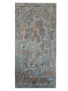 Hand-Carved Vintage Krishna Wall Art, Fluting Krishna and Cow, Custom Barndoor Panel