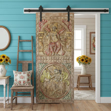  Vintage Colorful Carved Barn Door Fluting Krishna with Cow Wall Decor 