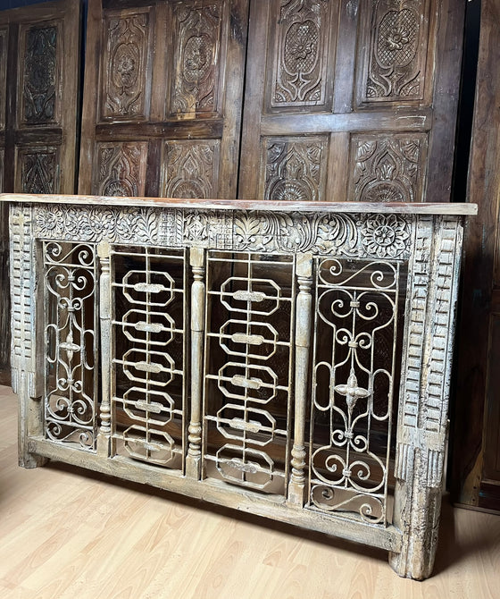 Antique Console Table Rustic Hand Carved Wrought Iron Carved Entryway Table