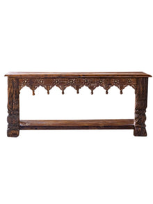  Carved Long Sofa table, Accent Table, Brass Floral Studs, Carved Console Table, Entryway Table 71