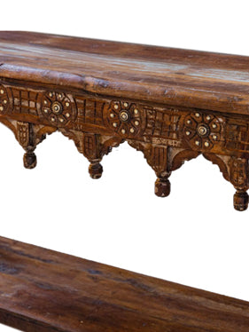 Carved Long Sofa table, Accent Table, Brass Floral Studs, Carved Console Table, Entryway Table 71