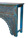 Arched Console Table, Blue Accent Console Table, Brass Studs, Hand Carved Hall Table