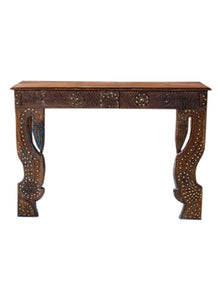  Vintage Carved Sofa table, Corbels Legs Brass Floral Studs Console Table, Hall Table, Entryway Table