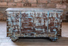 Vintage Blue Hand Crafted Indian Pitara Trunk Chest, Coffee Table on Wheels