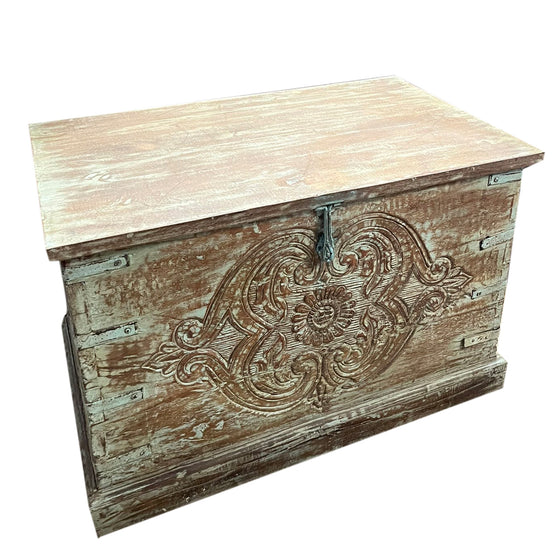 Antique Carved Trunk Heritage Bridal Hope Chest 35x23