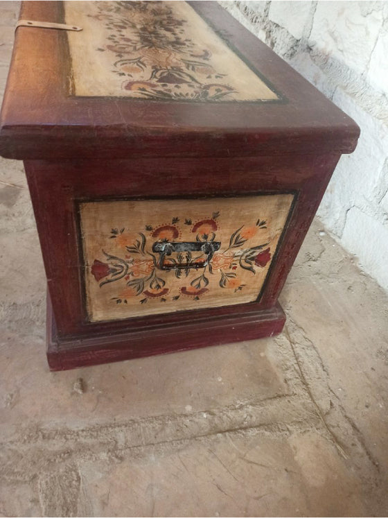 Antique Floral Painted Trunk Indian Traditional Jewellery Chest