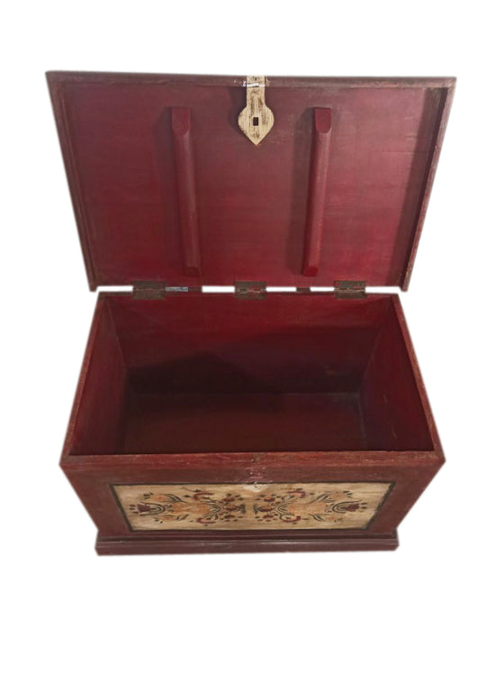 Antique Trunk Table Floral Painted Hand Carved Jewellery Chest Storage Home Decor