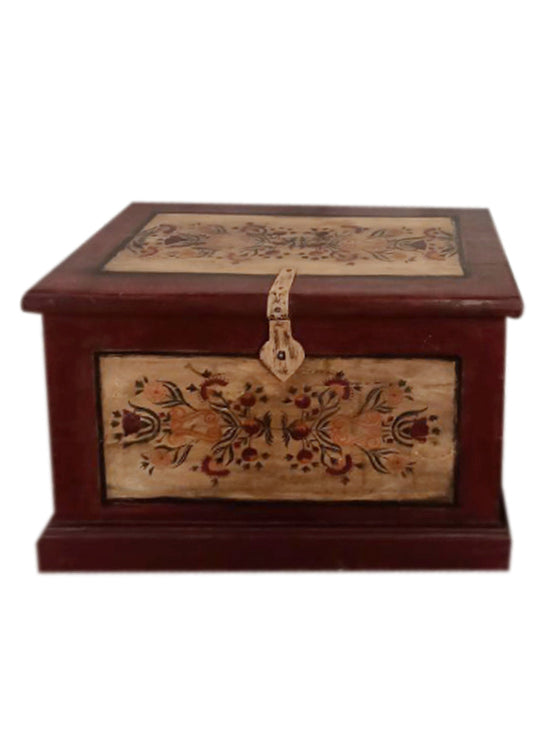 Antique Trunk Table Floral Painted Hand Carved Jewellery Chest Storage Home Decor