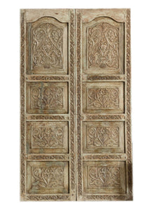  Pair of Indo French Doors, Floral Carved Doors from India, Vintage Barn Door, Sliding Door
