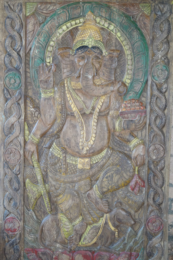 Vintage Ganesha Wall Sculpture, Ganesha Barn Door, Custom Sliding Door Panel, 72x36