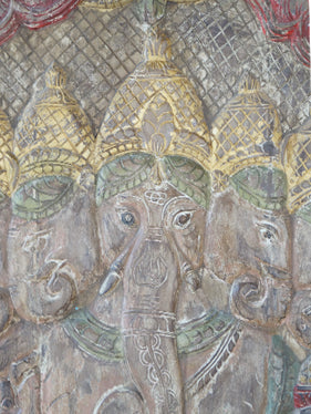 Vintage Panchmukhi Ganesha Wall Sculpture, Custom Ganesh Sliding door 72X36