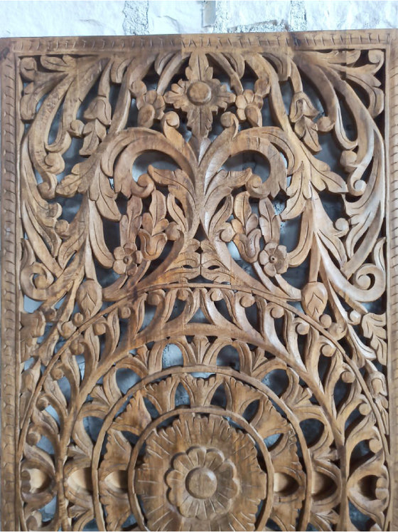 Vintage Carved Lattice Door, Lotus Tranquility: Sliding Barn Door, Pocket Door 80x36