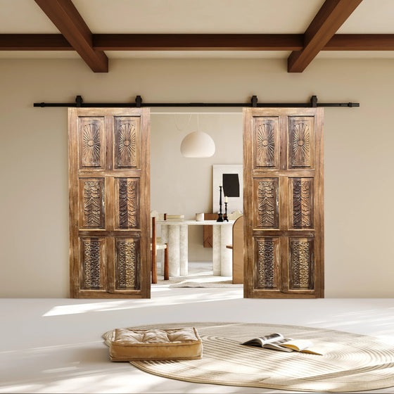 Hand Carved Sliding Barn Door Vintage Interior Door 80