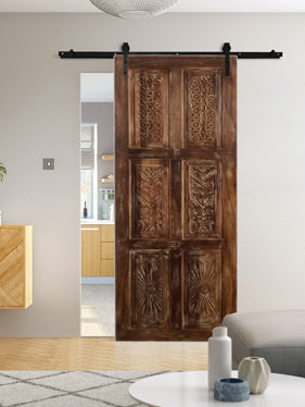 Hand Carved Sliding Barn Door Vintage Interior Door 80