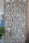 Vintage Buddha Carved Door, Standing Buddha, Whitewash Organic Carved Barn Door 72