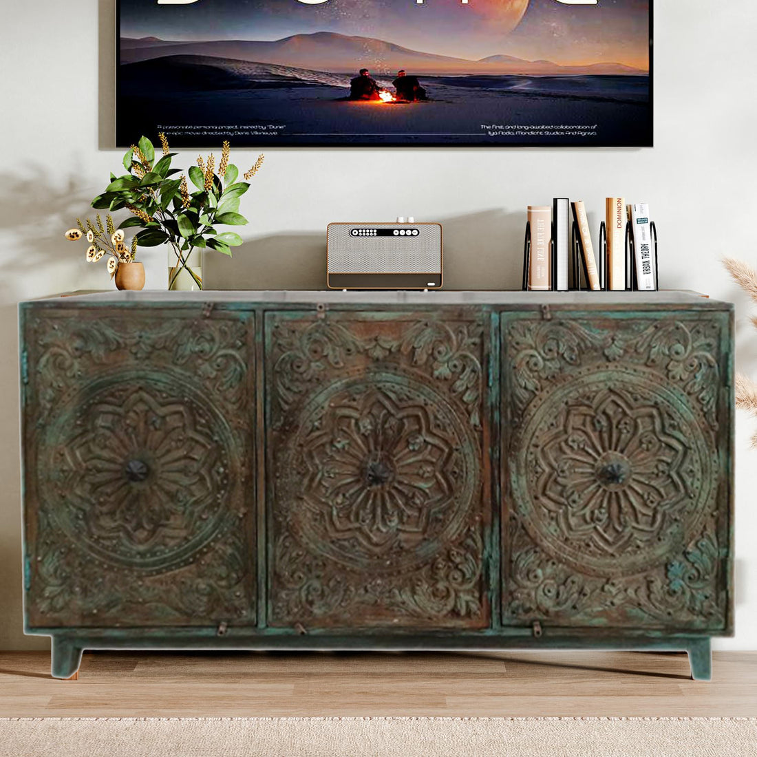  Vintage Blue Sideboard Buffet Console Cabinet Farmhouse TV Stand