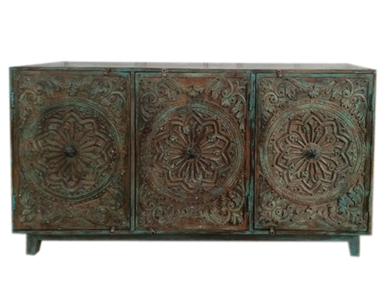 Vintage Blue Sideboard Buffet Console Cabinet Carved Farmhouse TV Stand 59