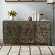 Vintage Blue Sideboard Buffet Console Cabinet Carved Farmhouse TV Stand 59
